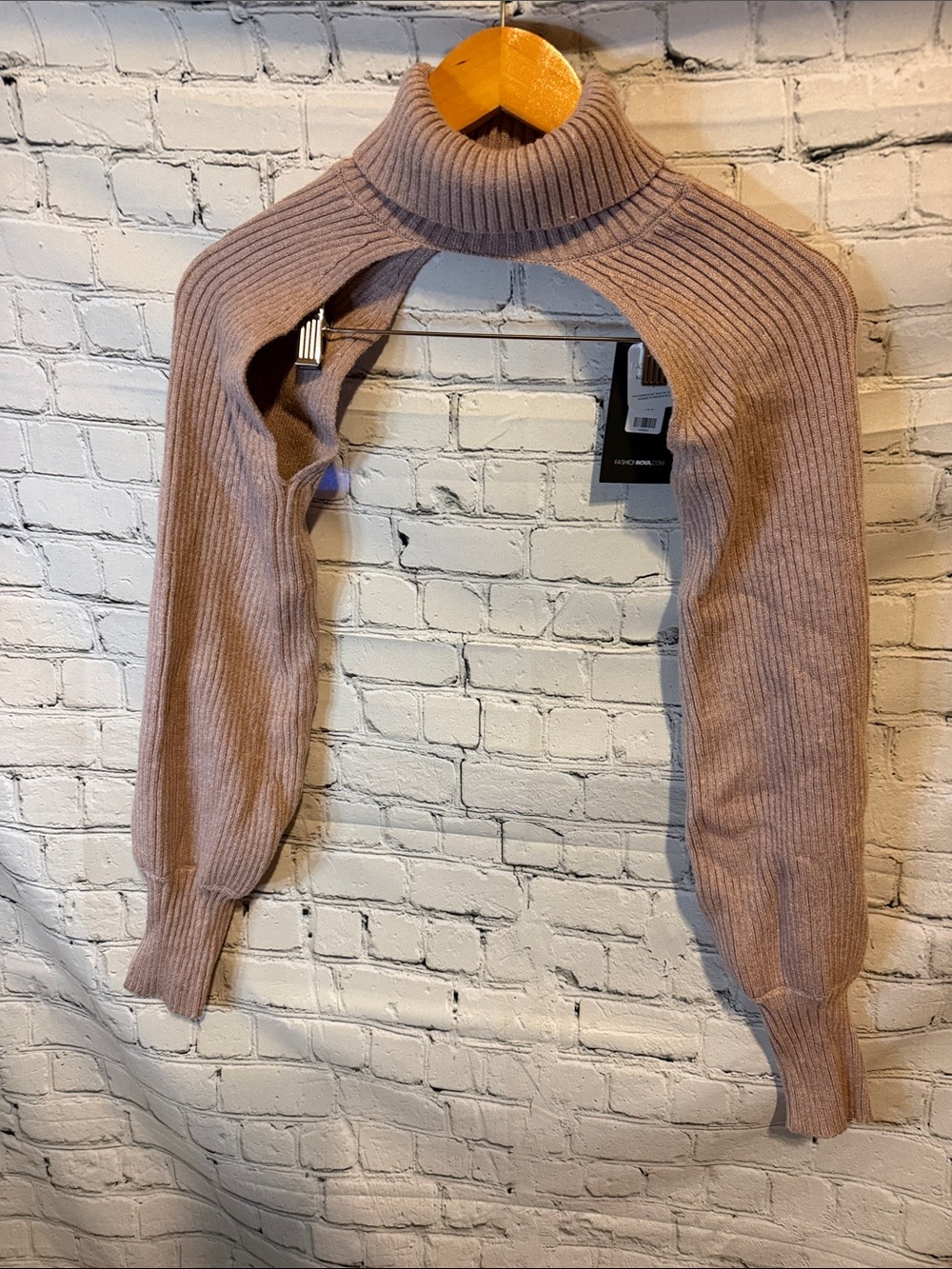 Brand New Fashion Nova camel/taupe ribbed knit shrug, size Large